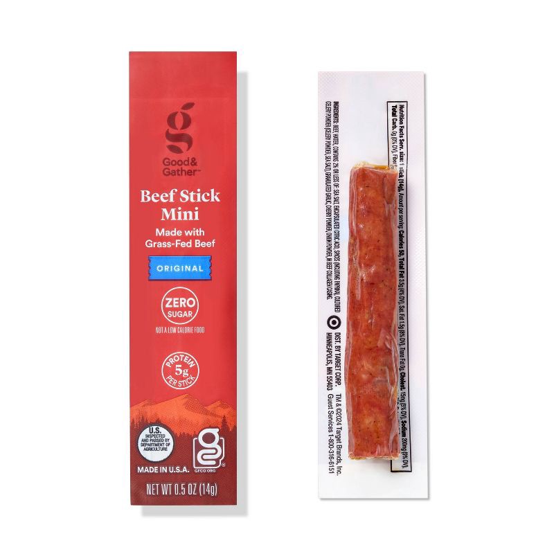 slide 3 of 4, Original Beef Sticks Minis - 5g Protein - 4oz/8ct - Good & Gather™, 5 gram, 4 oz, 8 ct