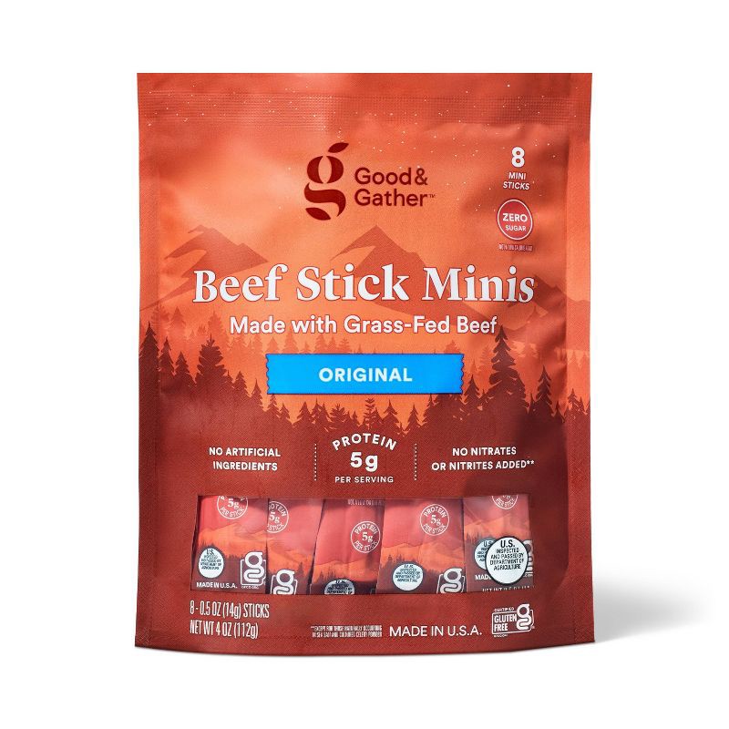 slide 1 of 4, Original Beef Sticks Minis - 5g Protein - 4oz/8ct - Good & Gather™, 5 gram, 4 oz, 8 ct