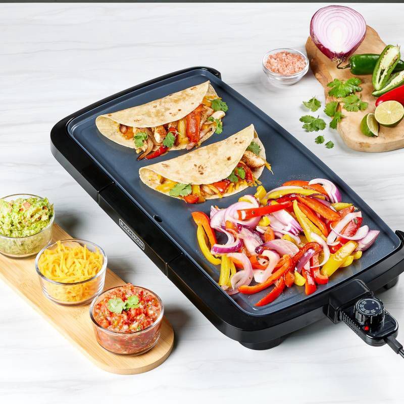 slide 2 of 6, BLACK+DECKER 20" Family-Sized Electric Griddle Black: Nonstick, Tabletop, Temperature Control, 1500W, 1 ct