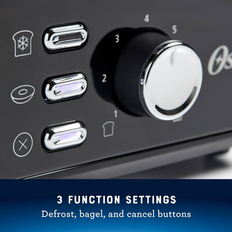 slide 3 of 6, Oster 2-Slice Toaster With Extra-Wide Slots Black/Stainless Steel: Bagel Maker, 800W, Spot Clean, 1-Year Warranty, 1 ct