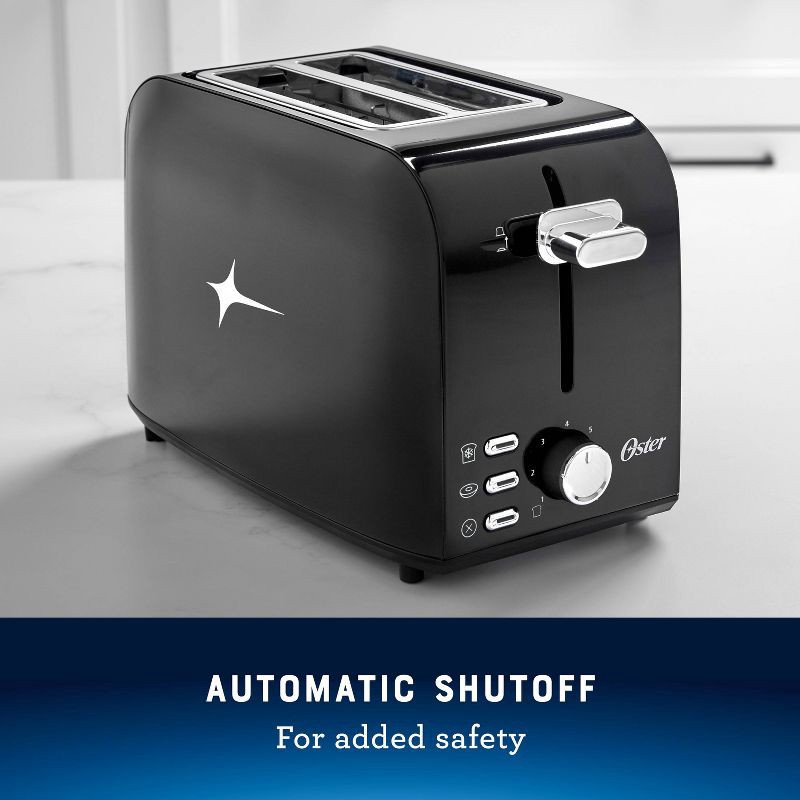 slide 6 of 6, Oster 2-Slice Toaster With Extra-Wide Slots Black/Stainless Steel: Bagel Maker, 800W, Spot Clean, 1-Year Warranty, 1 ct