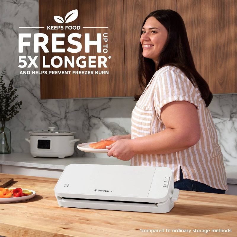 slide 2 of 6, FoodSaver Select Vacuum Sealer with Bags and Roll Oatmilk VS2120: 5-Year Warranty, Plastic, Spot Clean, 6.9 lbs, 17.9" Width, 6.9 lb