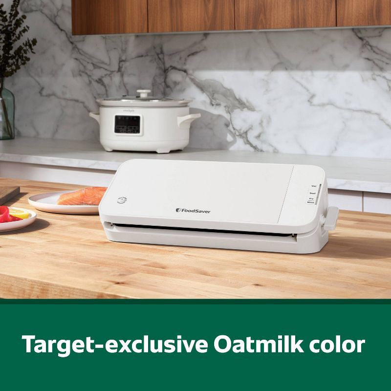 slide 4 of 6, FoodSaver Select Vacuum Sealer with Bags and Roll Oatmilk VS2120: 5-Year Warranty, Plastic, Spot Clean, 6.9 lbs, 17.9" Width, 6.9 lb