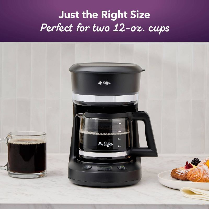 slide 2 of 6, Mr. Coffee 5-Cup Programmable Coffee Maker Black: Drip Coffee Machine, Electric, Dishwasher-Safe, Paper Filter, 25 oz Capacity, 25 oz