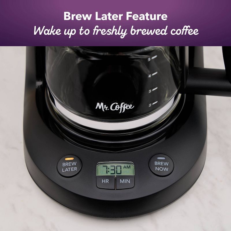 slide 4 of 6, Mr. Coffee 5-Cup Programmable Coffee Maker Black: Drip Coffee Machine, Electric, Dishwasher-Safe, Paper Filter, 25 oz Capacity, 25 oz