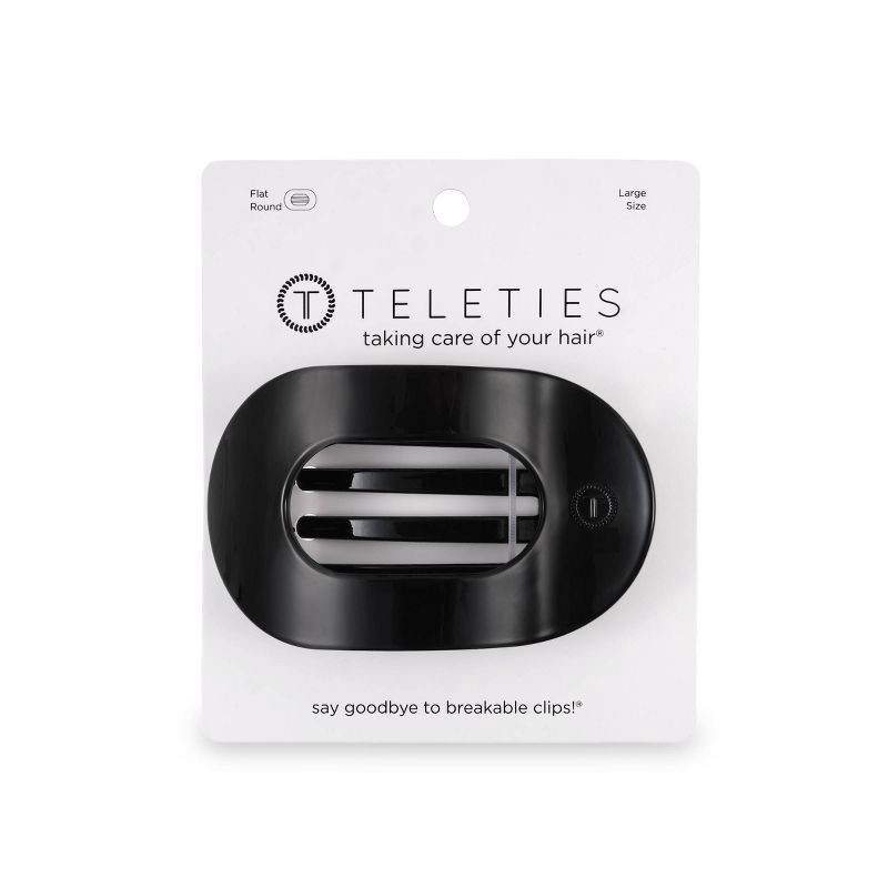 slide 1 of 6, TELETIES Large Flat Round Hair Clip - Jet Black: Nylon, Aluminum, All Hair Types, Hair Styling, 1 ct