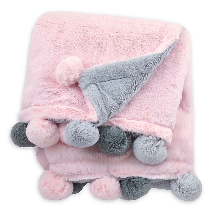 slide 1 of 2, Just Born Pom-Pom Plush Blanket - Pink, 1 ct