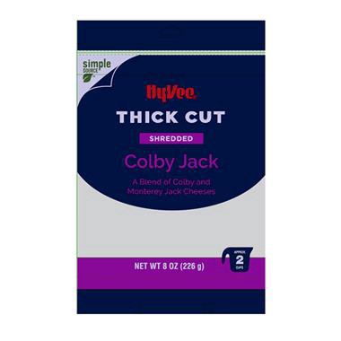 slide 1 of 1, Hy-Vee Thick Cut Shredded Colby Jack Cheese, 8 oz