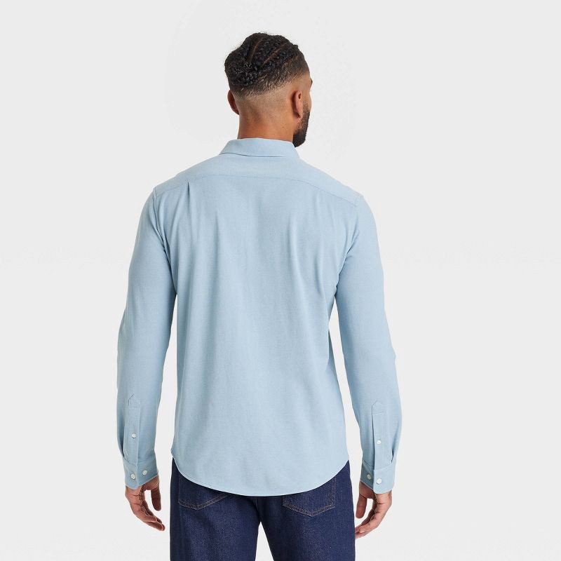 slide 2 of 3, Men's Long Sleeve Button-Down Casual Shirt - Goodfellow & Co™ Basin Blue XL: Lightweight Cotton Blend, French Cuff, Below Hip Length, 1 ct