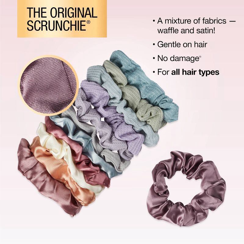 slide 5 of 8, scunci scünci Mixed Satin and Waffle Textured Scrunchies - Soft Pinks/Neutrals - All Hair - 12pcs, 12 ct
