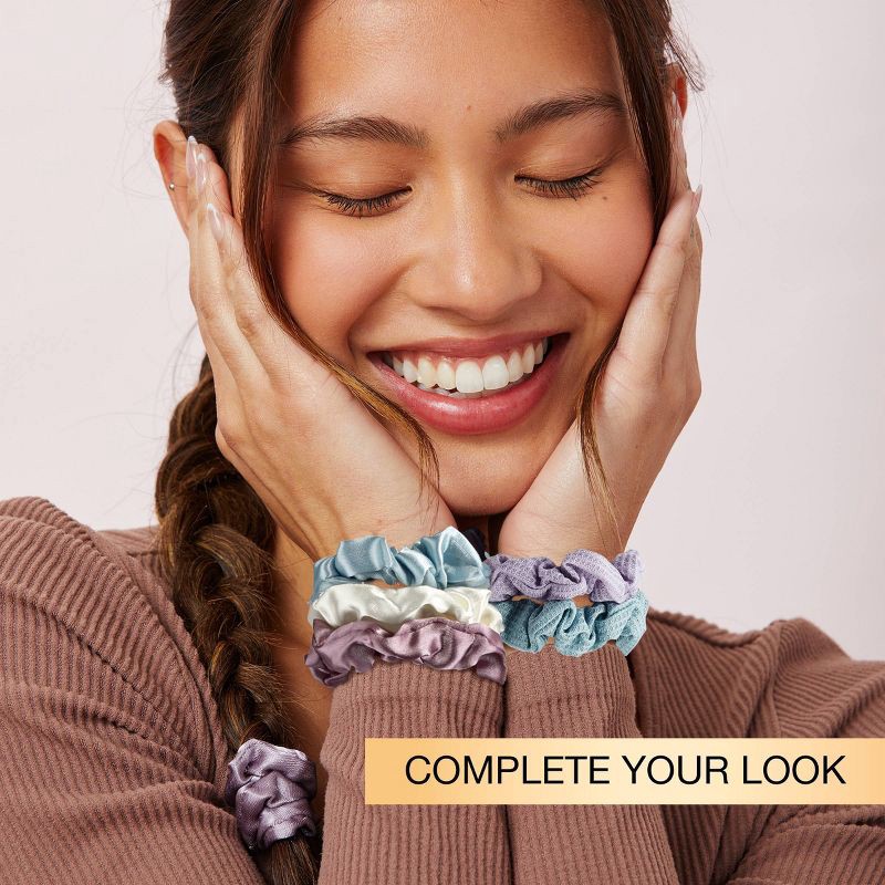 slide 7 of 8, scunci scünci Mixed Satin and Waffle Textured Scrunchies - Soft Pinks/Neutrals - All Hair - 12pcs, 12 ct