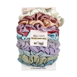 scunci scünci Mixed Satin and Waffle Textured Scrunchies - Soft Pinks/Neutrals - All Hair - 12pcs