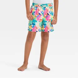 Boys' Floral Printed Swim Shorts - Cat & Jack™ L: Adjustable Waistband, Botanical Leaf Pattern