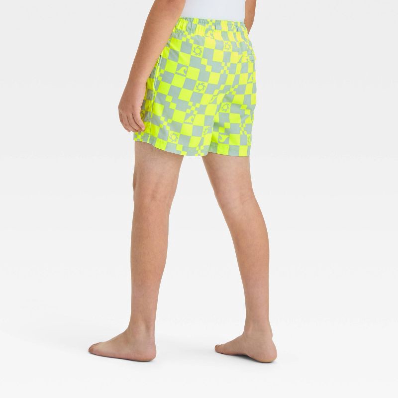 slide 2 of 3, Boys' Checkered Swim Shorts - Cat & Jack™ Green M: UPF 50+, Elastic Waist, Built-in Brief, 1 ct
