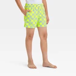 Boys' Checkered Swim Shorts - Cat & Jack™ Green M: UPF 50+, Elastic Waist, Built-in Brief