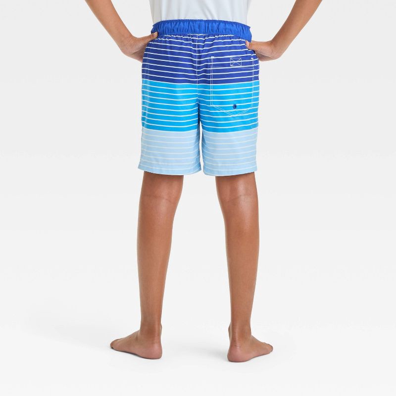 slide 2 of 3, Boys' Striped Swim Shorts - Cat & Jack™ Blue S: Adjustable Waistband, UPF 50+, 5" Inseam, 1 ct