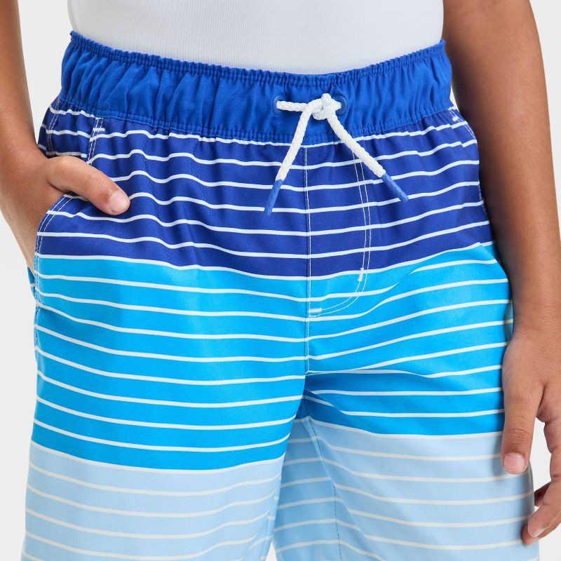 slide 3 of 3, Boys' Striped Swim Shorts - Cat & Jack™ Blue S: Adjustable Waistband, UPF 50+, 5" Inseam, 1 ct