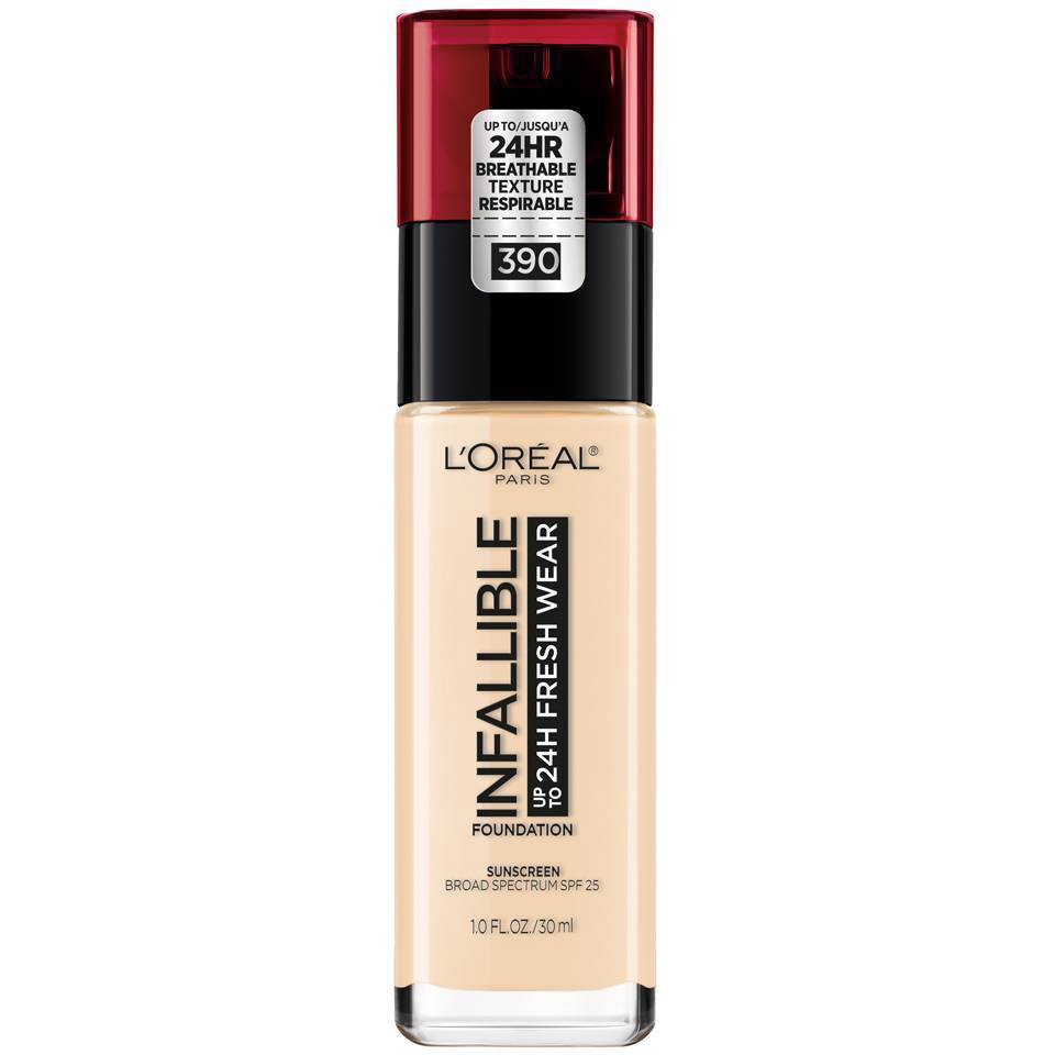 slide 1 of 1, L'Oréal Infallible 24HR Fresh Wear Foundation with SPF 25 - 390 Snow - 1 fl oz, 1 oz