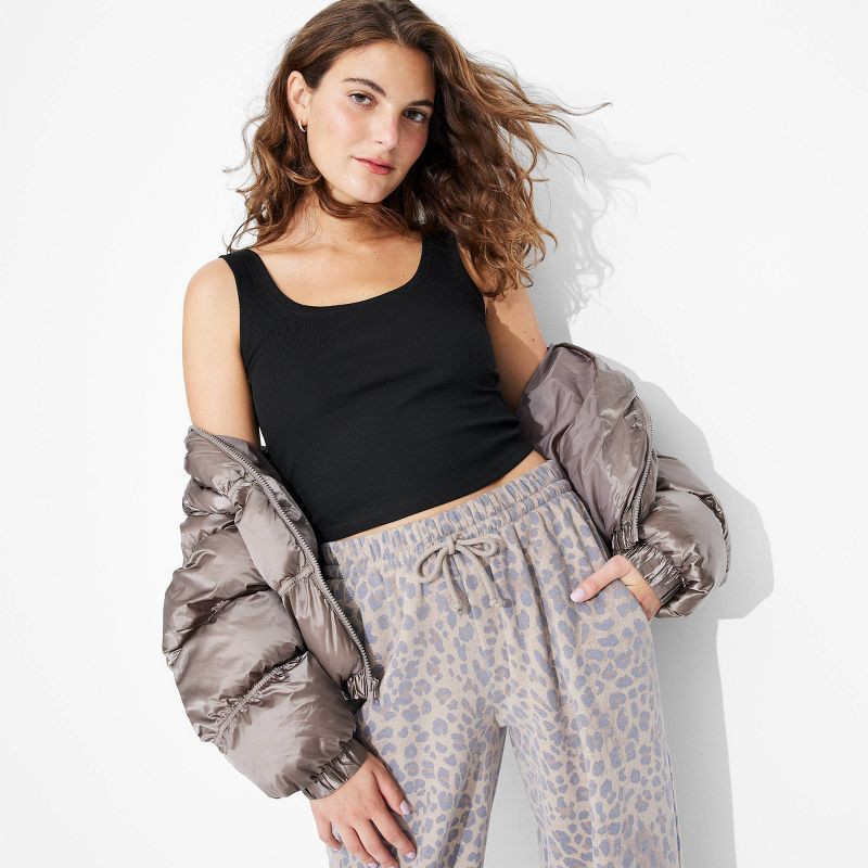 slide 1 of 4, Women's Slim Fit Tank Top - Wild Fable™ Black L: Cotton Blend, Recycled Polyester, Spandex, Sleeveless Pullover, 1 ct