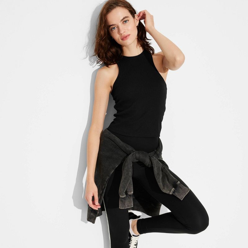 slide 1 of 3, Women's Longline Knit Tank Top - Wild Fable™ Black L: Cotton Spandex Blend, Slim Fit, Below Waist Length, 1 ct