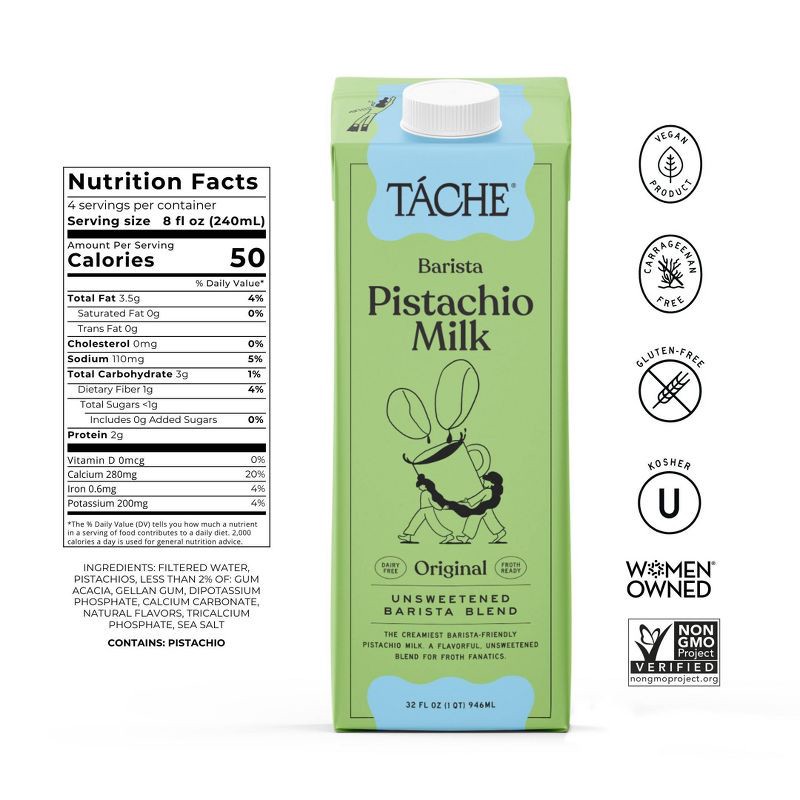 slide 4 of 4, Tache Barista Unsweetened Pistachio Milk - 32fl oz, 32 fl oz