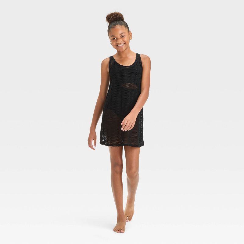 slide 3 of 3, Girls' Solid Cover Up Dress - art class™ Black L: Recycled Polyester, Pull-On, Knit, Machine Washable, Large, 1 ct