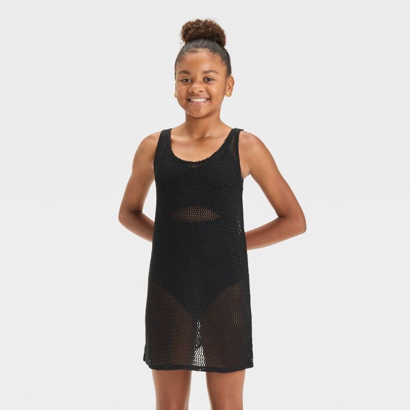 slide 1 of 3, Girls' Solid Cover Up Dress - art class™ Black L: Recycled Polyester, Pull-On, Knit, Machine Washable, Large, 1 ct