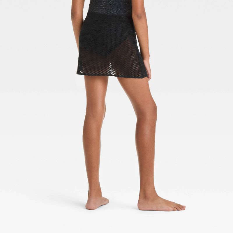 slide 2 of 3, Girls' Solid Cover Up Bottom - art class™ Black L: Recycled Polyester, Pull-On, Sheer Knit, Machine Washable, 1 ct