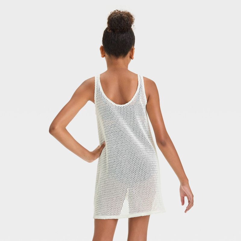 slide 2 of 3, Girls' Solid Cover Up Dress - art class™ Cream L: Recycled Polyester, Pullover, Unlined, Sheer Knit, Machine Washable, 1 ct