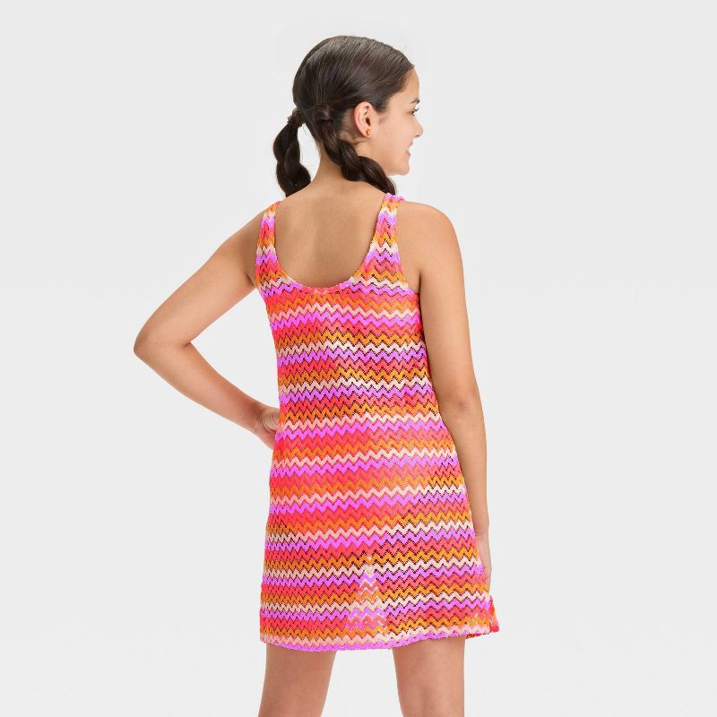 slide 2 of 3, Girls' Zig-Zag Cover Up Dress - art class™ XS: Recycled Polyester, Pullover, Classic Patterns, Knit, Sheer, Hand Wash, 1 ct