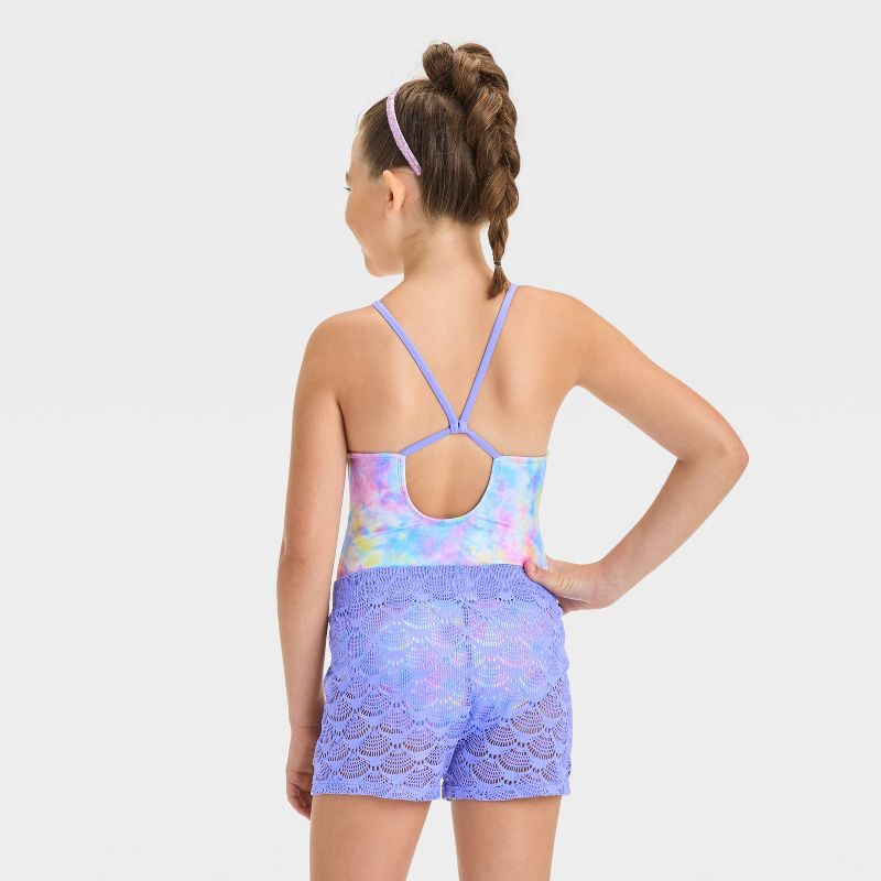 slide 4 of 4, Girls' Water Tie-Dye Design One Piece Swimsuit Set - Cat & Jack™ L: UPF 50+ Swimwear with Cover Up Bottom, Recycled Materials, 1 ct