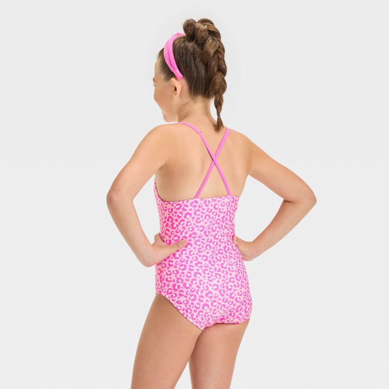 slide 2 of 4, Girls' Leopard Spot Printed One Piece Swimsuit Set - Cat & Jack™ Pink XL: UPF 50+, Recycled Polyester, 1 ct