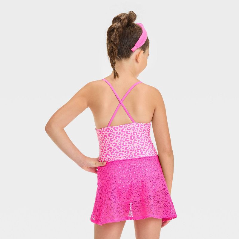 slide 4 of 4, Girls' Leopard Spot Printed One Piece Swimsuit Set - Cat & Jack™ Pink XL: UPF 50+, Recycled Polyester, 1 ct