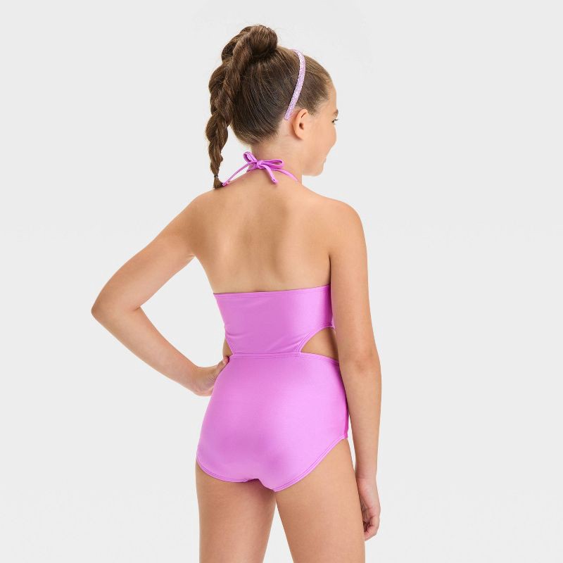 slide 2 of 4, Girls' Mermaid Paradise Scalloped One Piece Swimsuit Set - Cat & Jack™ Purple S: UPF 50+, Full Lining, Tricot, 1 ct