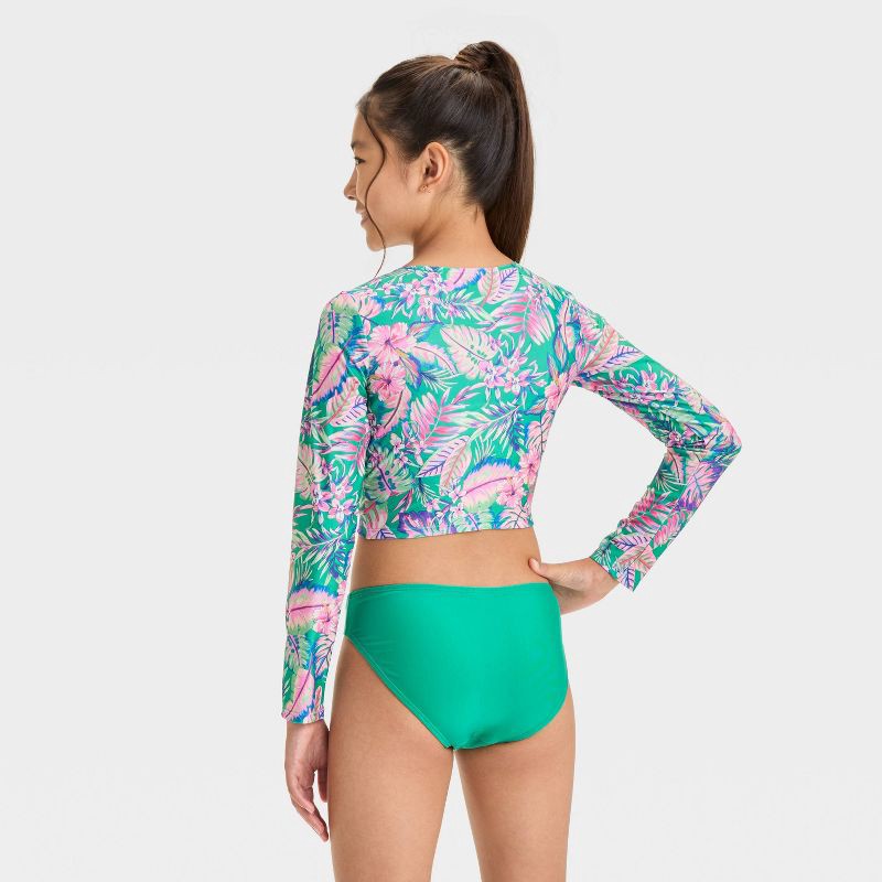 slide 4 of 4, Girls' Abstract Tropical Jungle Flowers Bikini Set - art class™ M: UPF 50+, Recycled Polyester, 3-Piece, 1 ct