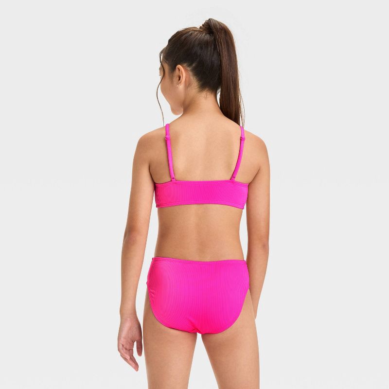 slide 2 of 4, Girls' Abstract Rash Guard Set - art class™ Pink XS: 3-Piece Swimwear, Recycled Polyester, Bikini Top & Bottom, Long Sleeve, 1 ct