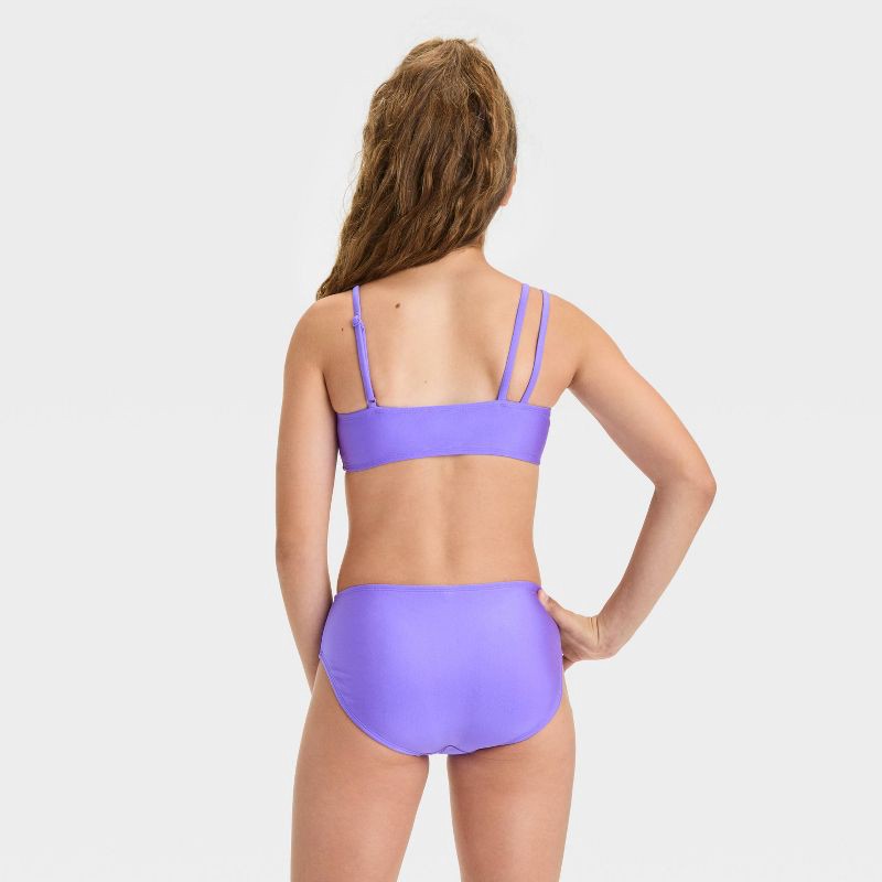 slide 2 of 4, Girls' Solid Bikini Set - art class™ Purple S: Adjustable Straps, Full Lining, 3-Piece Swimwear, 1 ct