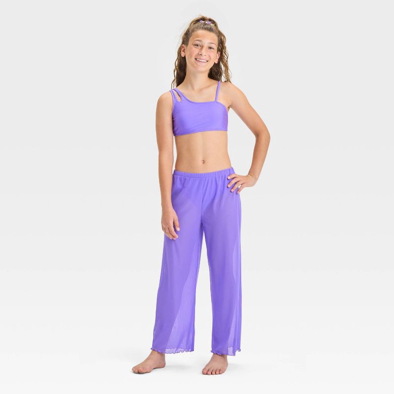 slide 1 of 4, Girls' Solid Bikini Set - art class™ Purple S: Adjustable Straps, Full Lining, 3-Piece Swimwear, 1 ct