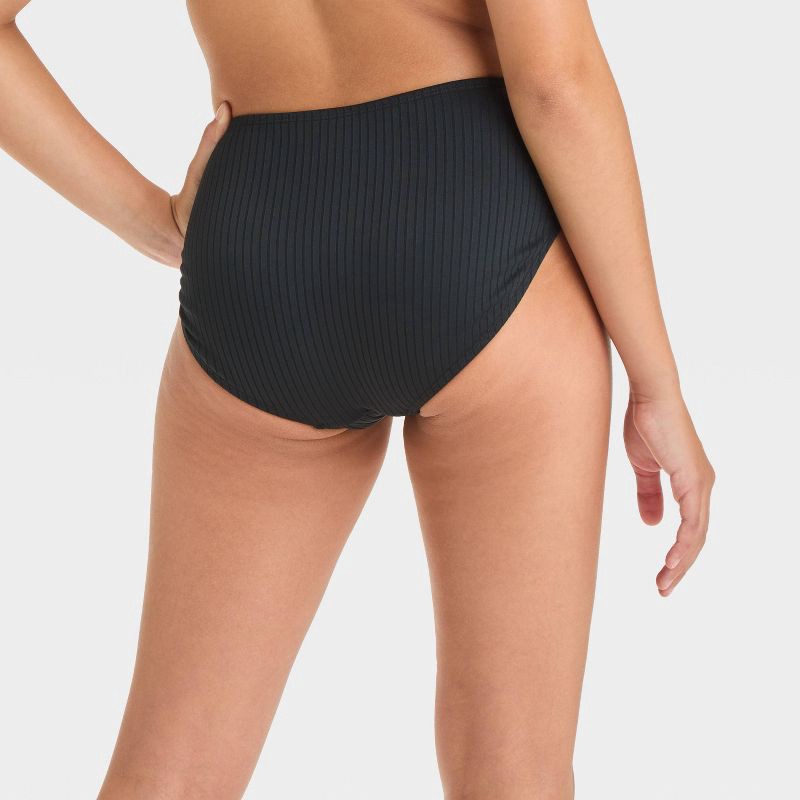 slide 2 of 3, Girls' Solid Bikini Swim Bottom - art class™ Heather Black XL: High Rise, Full Coverage, UPF 50+, Recycled Materials, 1 ct