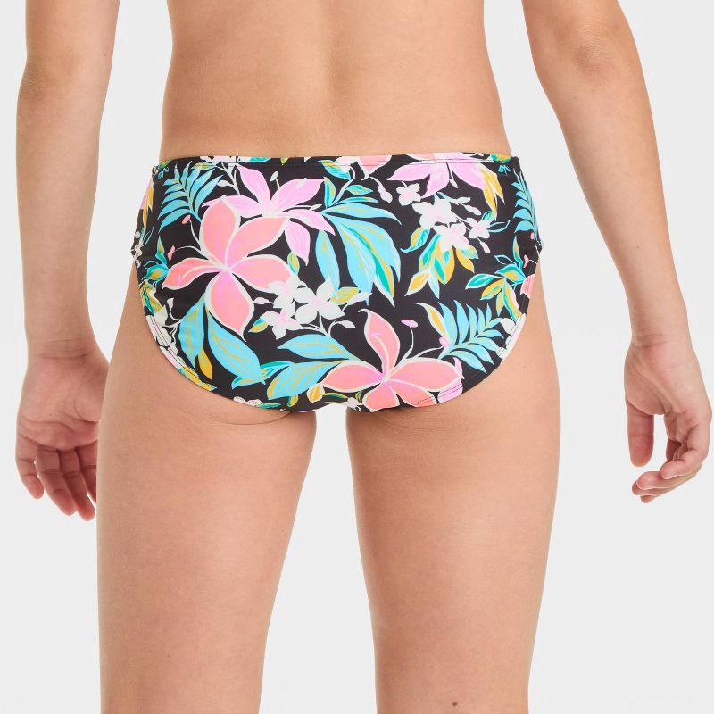 slide 2 of 3, Girls' Tropical Floral Printed Bikini Swim Bottom - art class™ Black XL: Low Rise, UPF 50+, 4-Way Stretch, 1 ct