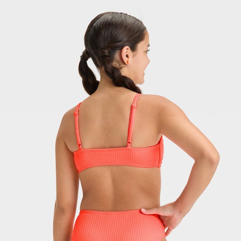slide 2 of 3, Girls' Solid Bikini Swim Top - art class™ Coral Orange S: UPF 50+, Adjustable Straps, Removable Cups, 1 ct