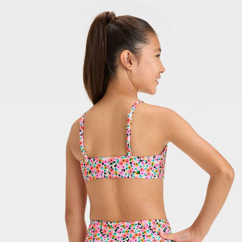 slide 2 of 3, Girls' Floral Printed Bikini Swim Top - art class™ Black L: Botanical Pattern, Adjustable Strap, UPF 50+, 1 ct