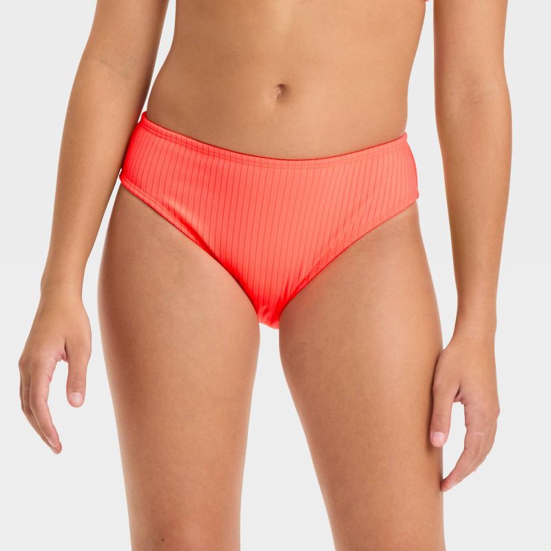slide 1 of 3, Girls' Solid Bikini Swim Bottom - art class™ Coral Orange XS: Low Rise, UPF 50+, 4-Way Stretch, 1 ct