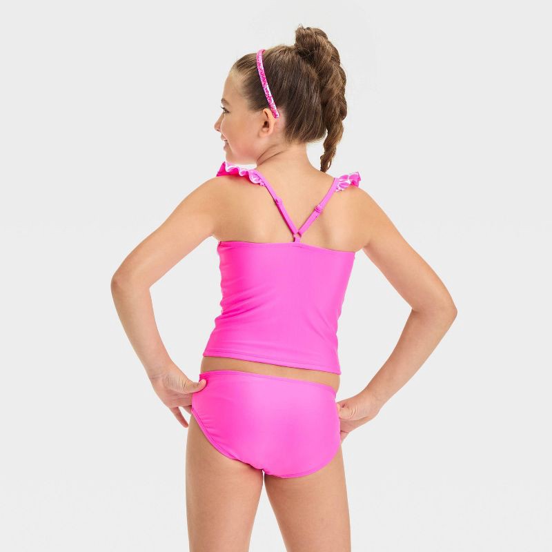 slide 2 of 3, Girls' Fish Scale Printed Tankini Set - Cat & Jack™ Pink M: UPF 50+, Ruffles, 4-Way Stretch, 1 ct