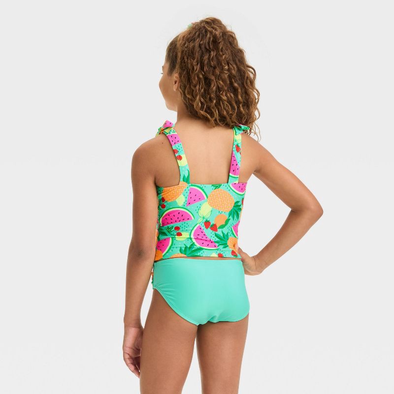 slide 2 of 3, Girls' Fruit Printed Tankini Set - Cat & Jack™ L: UPF 50+, 4-Way Stretch, Bow Details, 1 ct