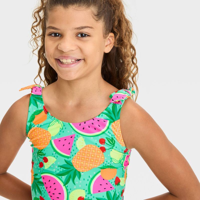 slide 3 of 3, Girls' Fruit Printed Tankini Set - Cat & Jack™ L: UPF 50+, 4-Way Stretch, Bow Details, 1 ct