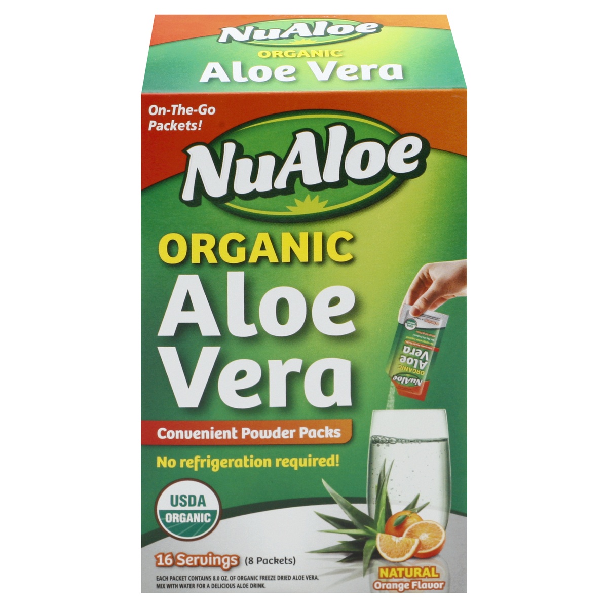 slide 1 of 1, NuAloe Organic Aloe Vera, Orange Flavor, 16 ct