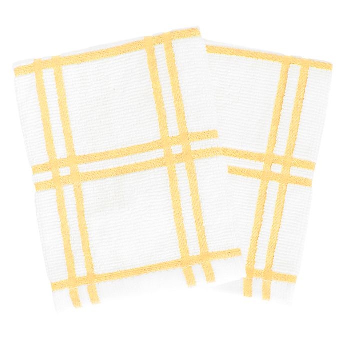 slide 1 of 4, KitchenSmart Colors Plaid Dish Cloths - Canary, 2 ct