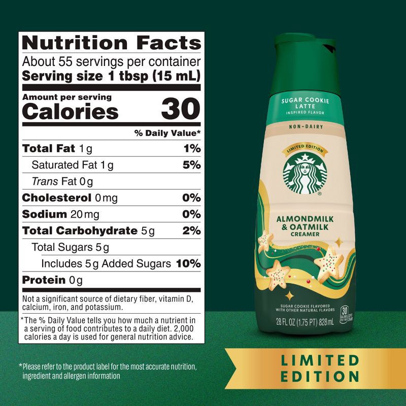 slide 7 of 8, Starbucks Creamer Starbucks Sugar Cookie Non Dairy Almondmilk & Oatmilk Creamer - 28 fl oz, 28 fl oz