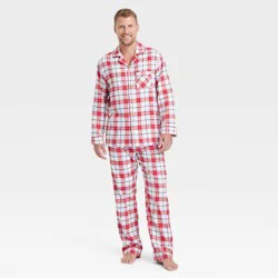 Men's Plaid Flannel Holiday Matching Family Pajama Set - Wondershop™ White M